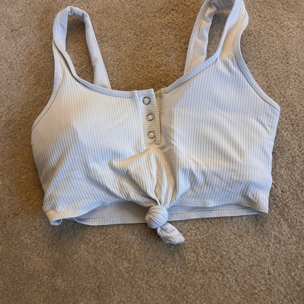 White Ribbed Knot Front Top